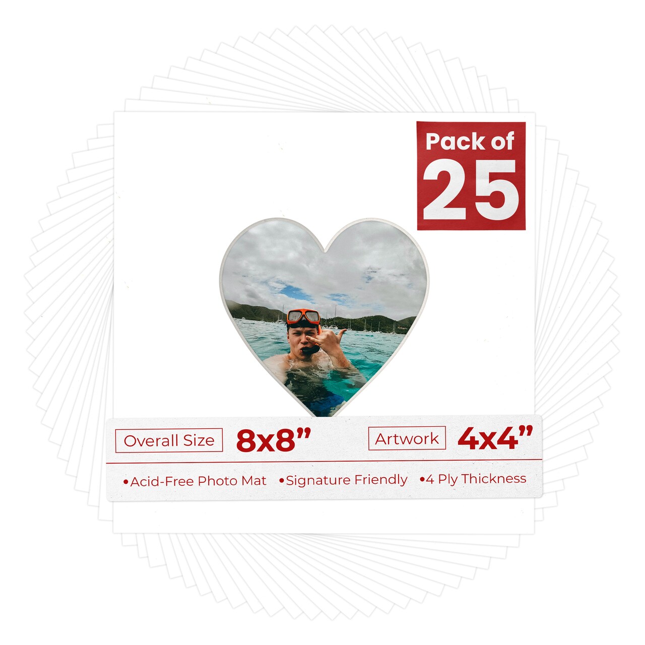 Off White Pebble Mat Board for 8x8 Frames - Heart Opening for 4x4 Photos